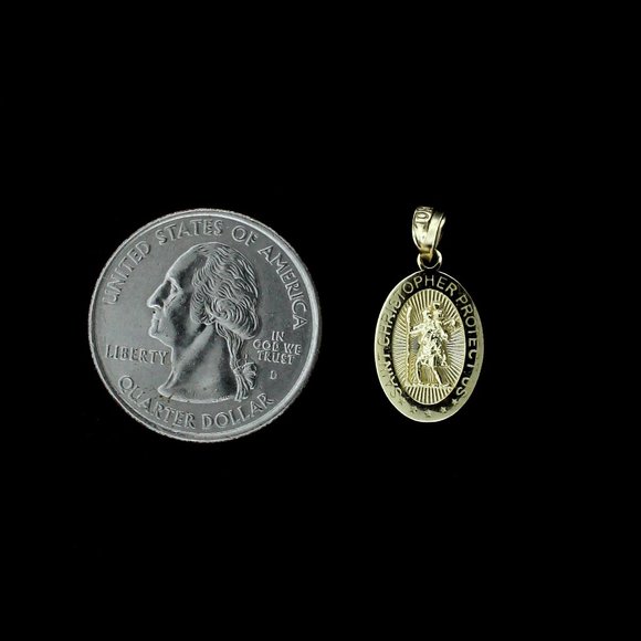 Real 10K Yellow Gold Diamond Cut Saint Christopher Pendant - Picture 4 of 8